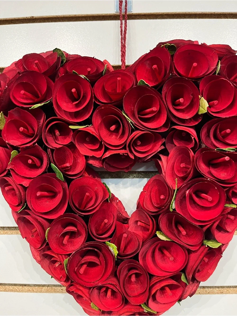 Wood roses heart-shaped wreath